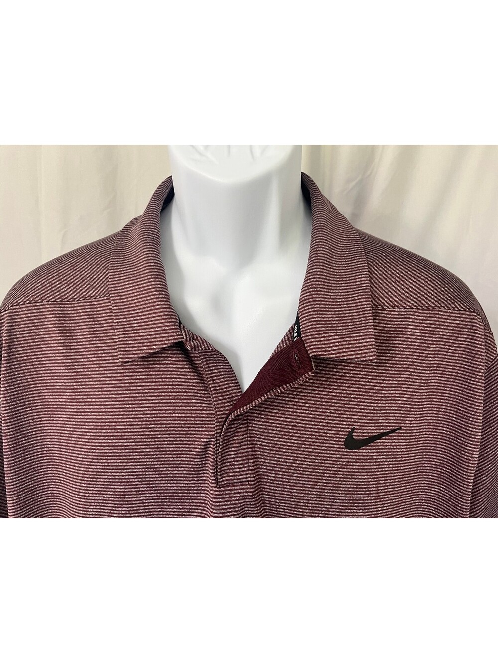 Nike Golf Dri-Fit Men's Burgundy White Striped Short Sleeve Polo Shirt XXL 2XL